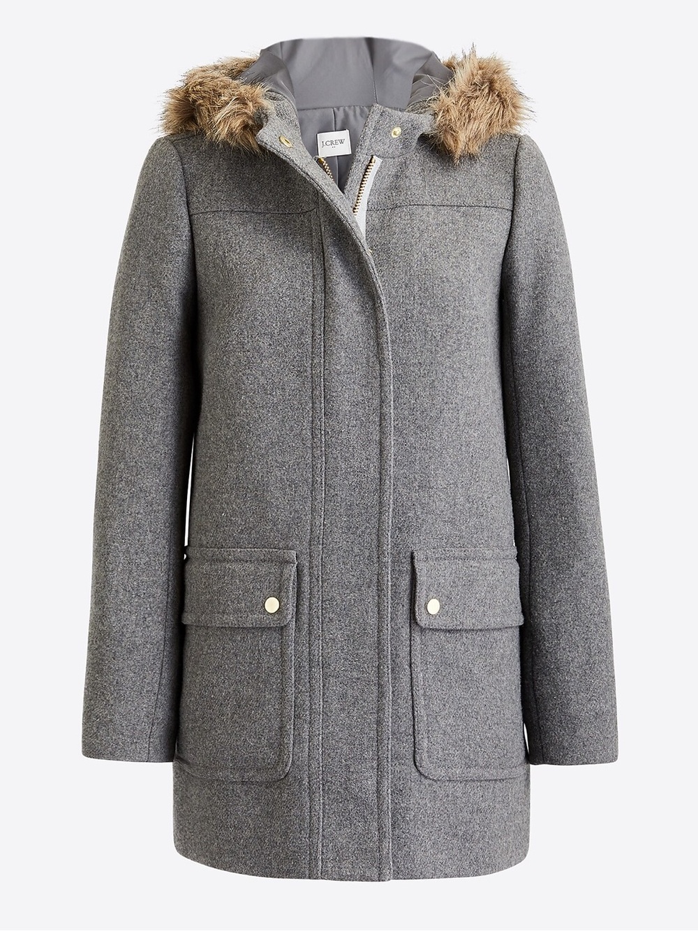 J. Crew Women’s Vail Wool Blend Parka Pea Coat w/ Faux Fur Trim Graphite Size 4 - Picture 3 of 16